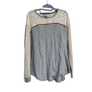 Knox Rose Top Womens Size Small Gray Lace Velvet Crewneck Long Sleeve Thermal